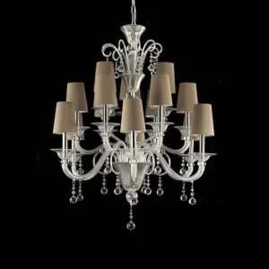 15 Light Silver Leaf Chandelier with Dove-Coloured Lampshades