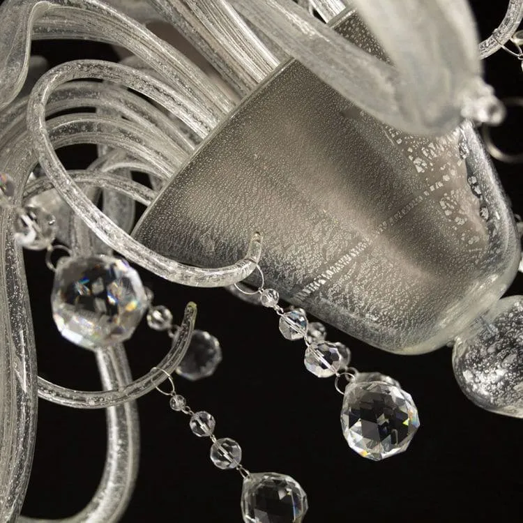 15 Light Silver Leaf Chandelier with Dove-Coloured Lampshades