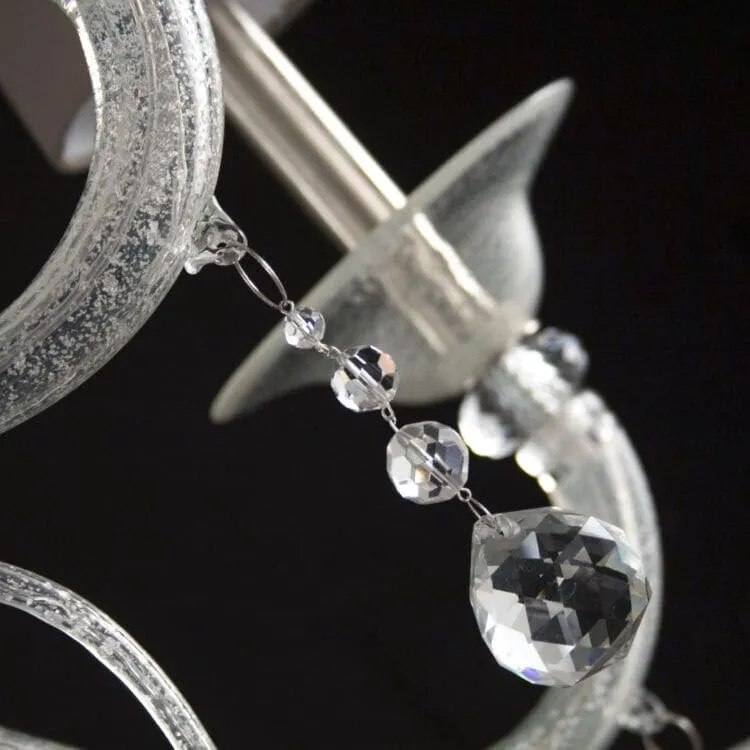 15 Light Silver Leaf Chandelier with Dove-Coloured Lampshades