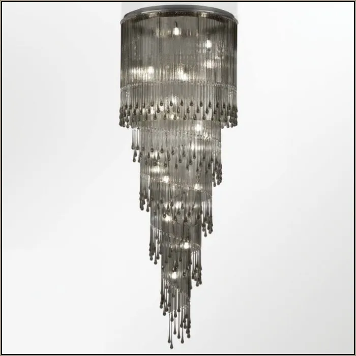 215 Cm Grey Glass & Premium Crystal Stairwell Chandelier