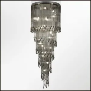 215 Cm Grey Glass & Premium Crystal Stairwell Chandelier