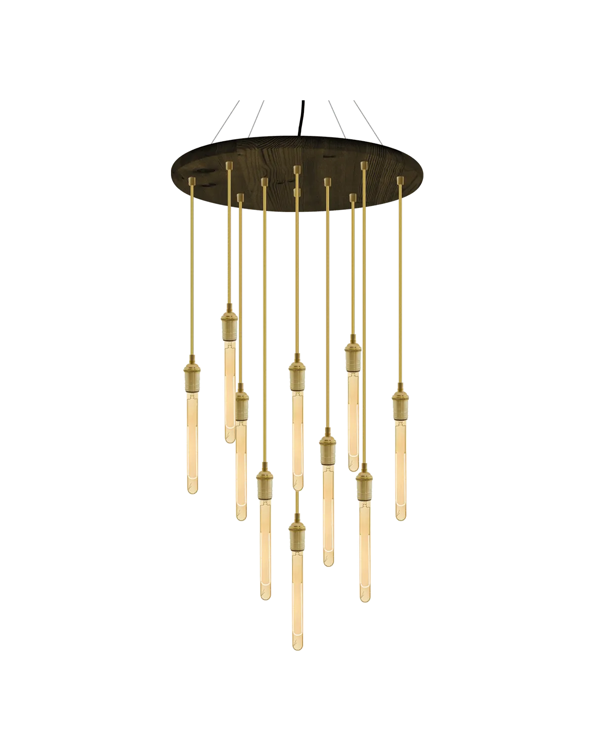24" Round Wood Chandelier: Gold and Brass