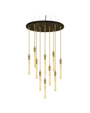 24" Round Wood Chandelier: Gold and Brass