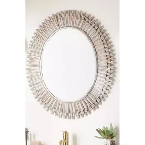 29.75" x 35" x 0.5" Oval Bathroom Vanity Mirror -IRON, MIRROR & ACRYLIC BACK- Silver PC with Copper Guilding -SVCG