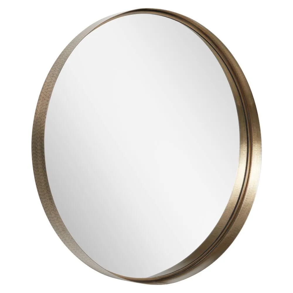 30" x 3.25" Round Hammered Bathroom Vanity Mirror -Stainless STEEL, MIRROR & ACRYLIC BACK- Brass Antique -BA