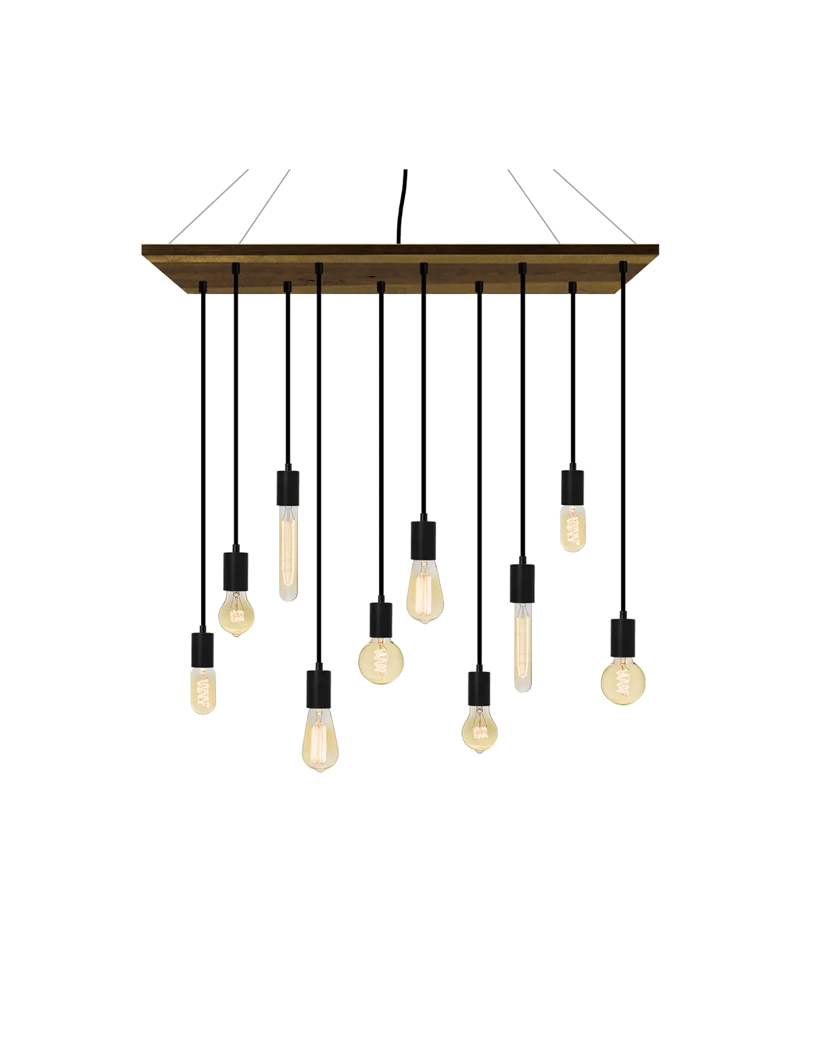 35"x12" Wood Chandelier: Black and Mixed Antique Bulbs