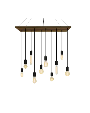 35"x12" Wood Chandelier: Black and Mixed Antique Bulbs