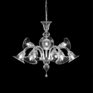 6 3 Light Handblown Clear Murano Glass Chandelier