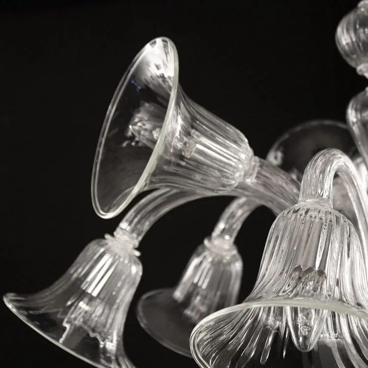 6 3 Light Handblown Clear Murano Glass Chandelier