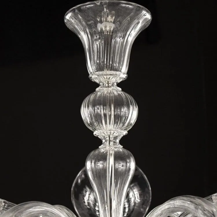 6 3 Light Handblown Clear Murano Glass Chandelier