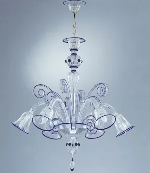 6 Light Murano Chandelier With Blue Trim