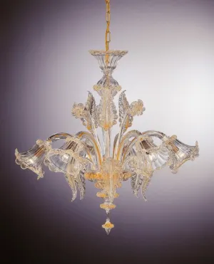 6 Light Murano Clear Glass Venetian Style Chandelier