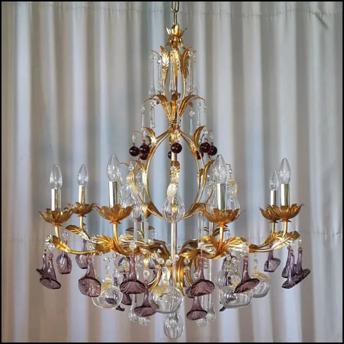 8 Arm Murano Chandelier With Clear And Amber Blown Glass Fruits