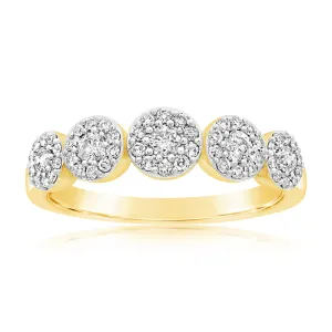 9ct Yellow Gold 1/2 Carat 5 Station Diamond Ring