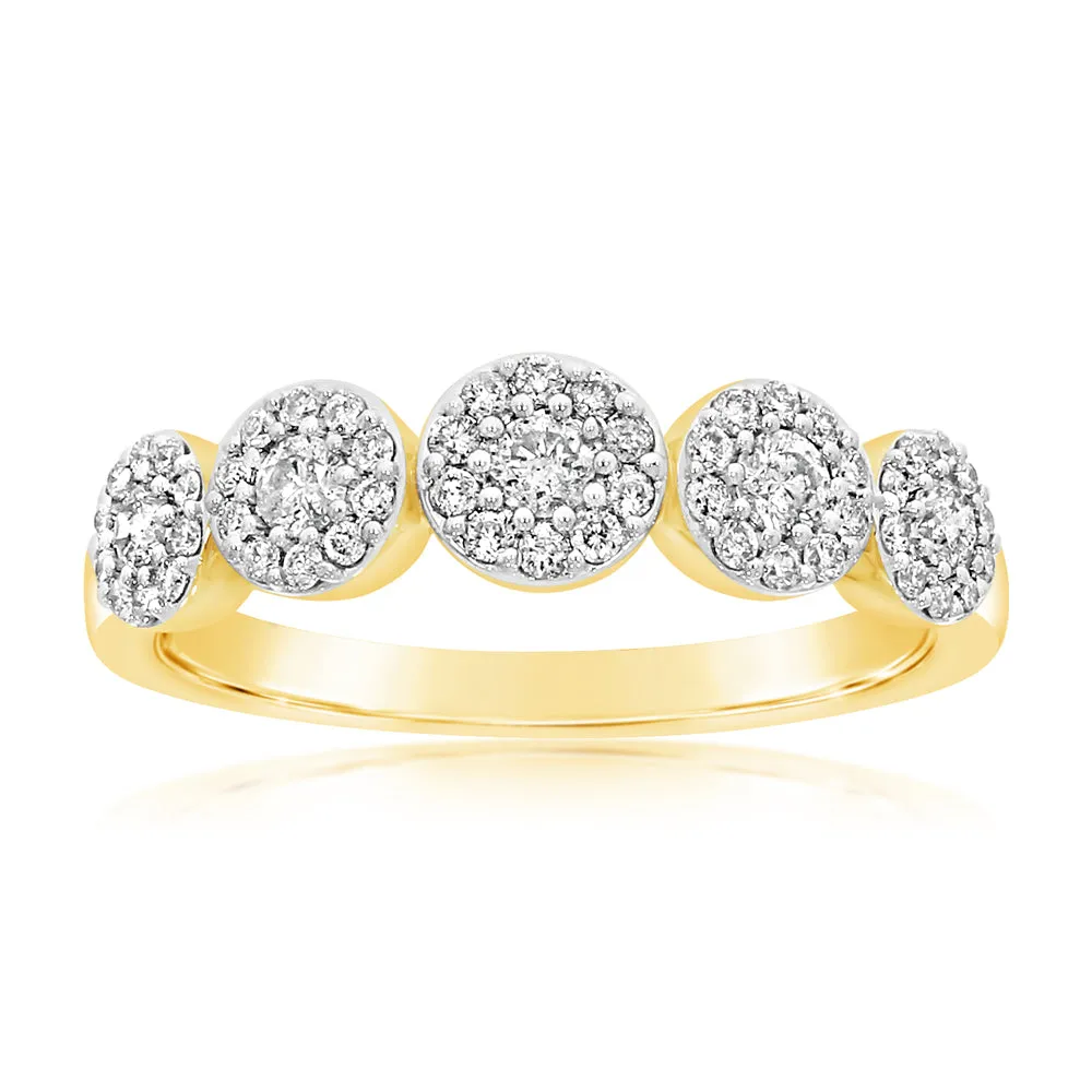 9ct Yellow Gold 1/2 Carat 5 Station Diamond Ring