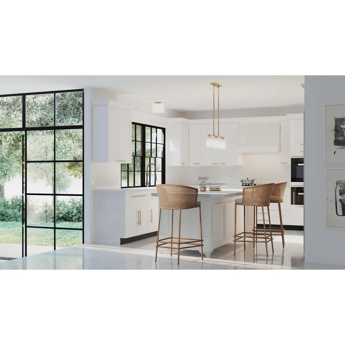 Adley Collection Three-Light Etched White Glass Linear Chandelier