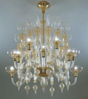 Carlo Scarpa Gold & Clear Murano Glass Chandelier From Venini