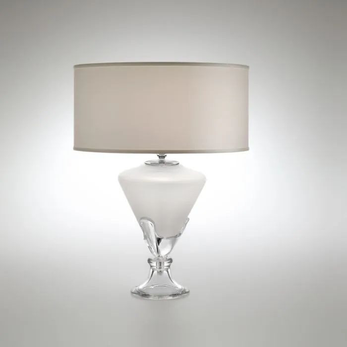 Classic Clear & White Italian Glass Table Light With White Shade