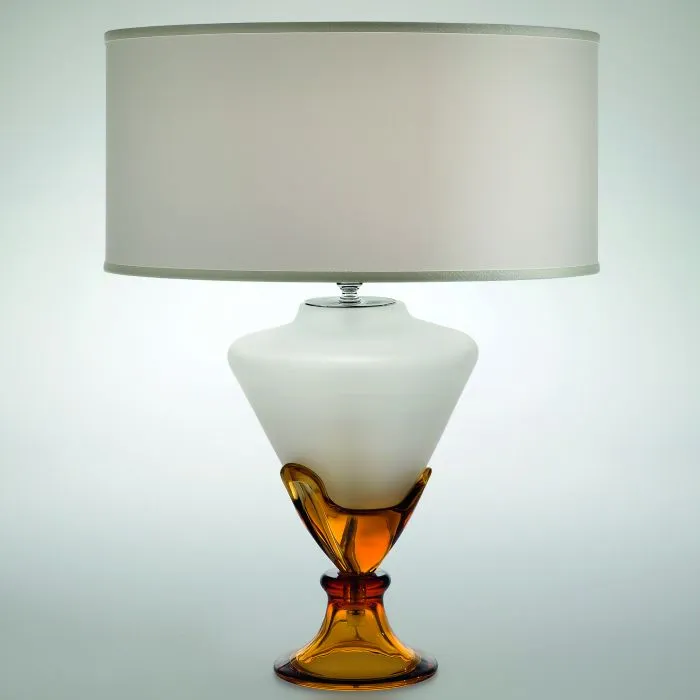 Classic Clear & White Italian Glass Table Light With White Shade