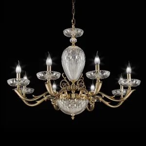 Classic Cut Glass 8 Arm Chandelier With Ornate Brass Details