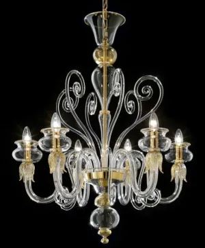 Clear Glass And Gold Murano Chandelier