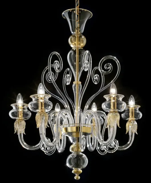 Clear Glass And Gold Murano Chandelier