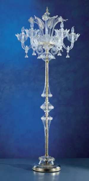 Clear Murano Glass Floor Lamp With Gold Trim