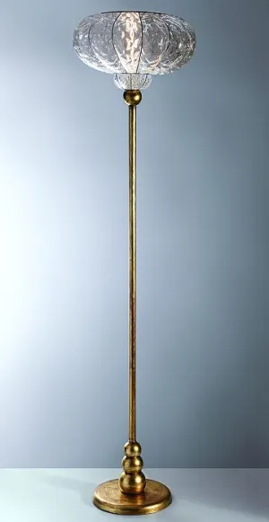 Clear Venetian Balloton Glass Floor Lamp With Gold Leaf Base