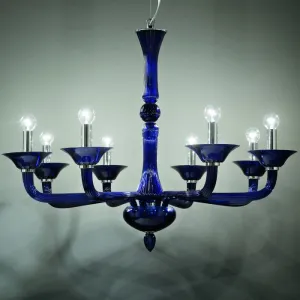 Cobalt Blue, Green, Teak Or Clear Italian Glass Chandelier
