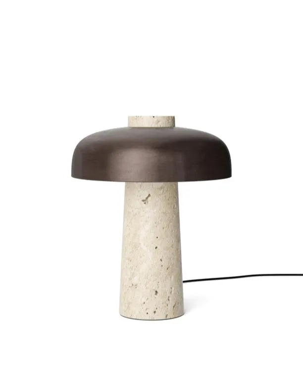 Curved Aluminium and Travertine Table Lamp | Reverse