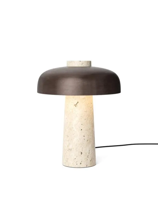 Curved Aluminium and Travertine Table Lamp | Reverse