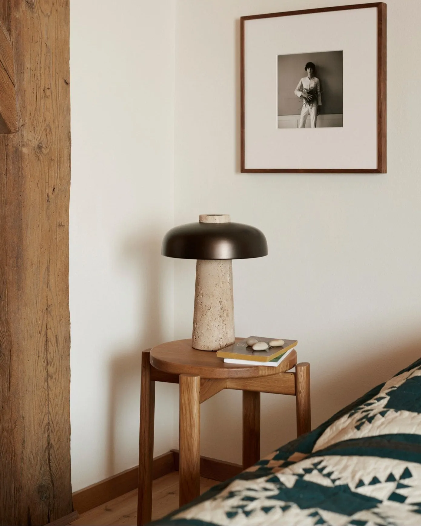 Curved Aluminium and Travertine Table Lamp | Reverse