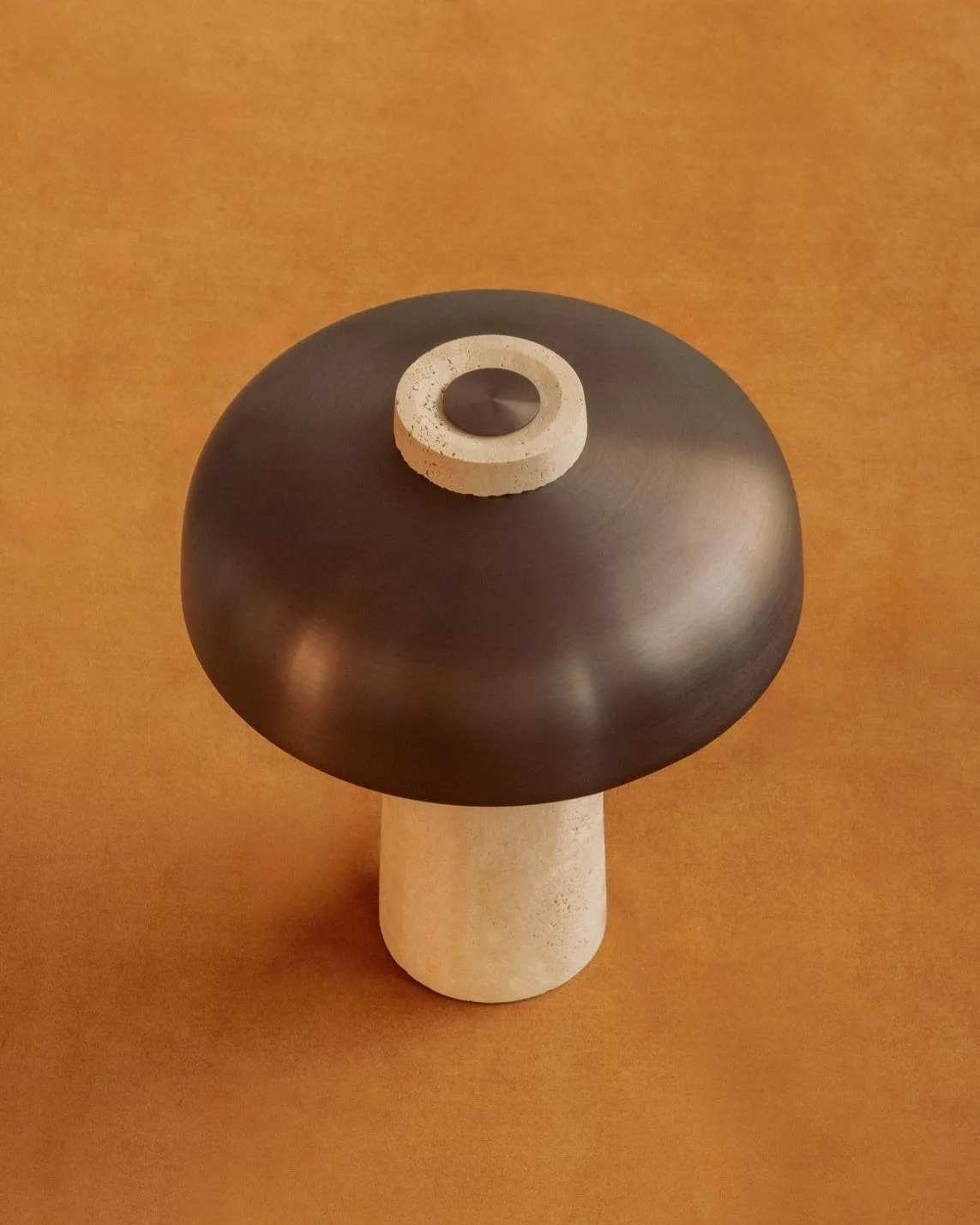 Curved Aluminium and Travertine Table Lamp | Reverse