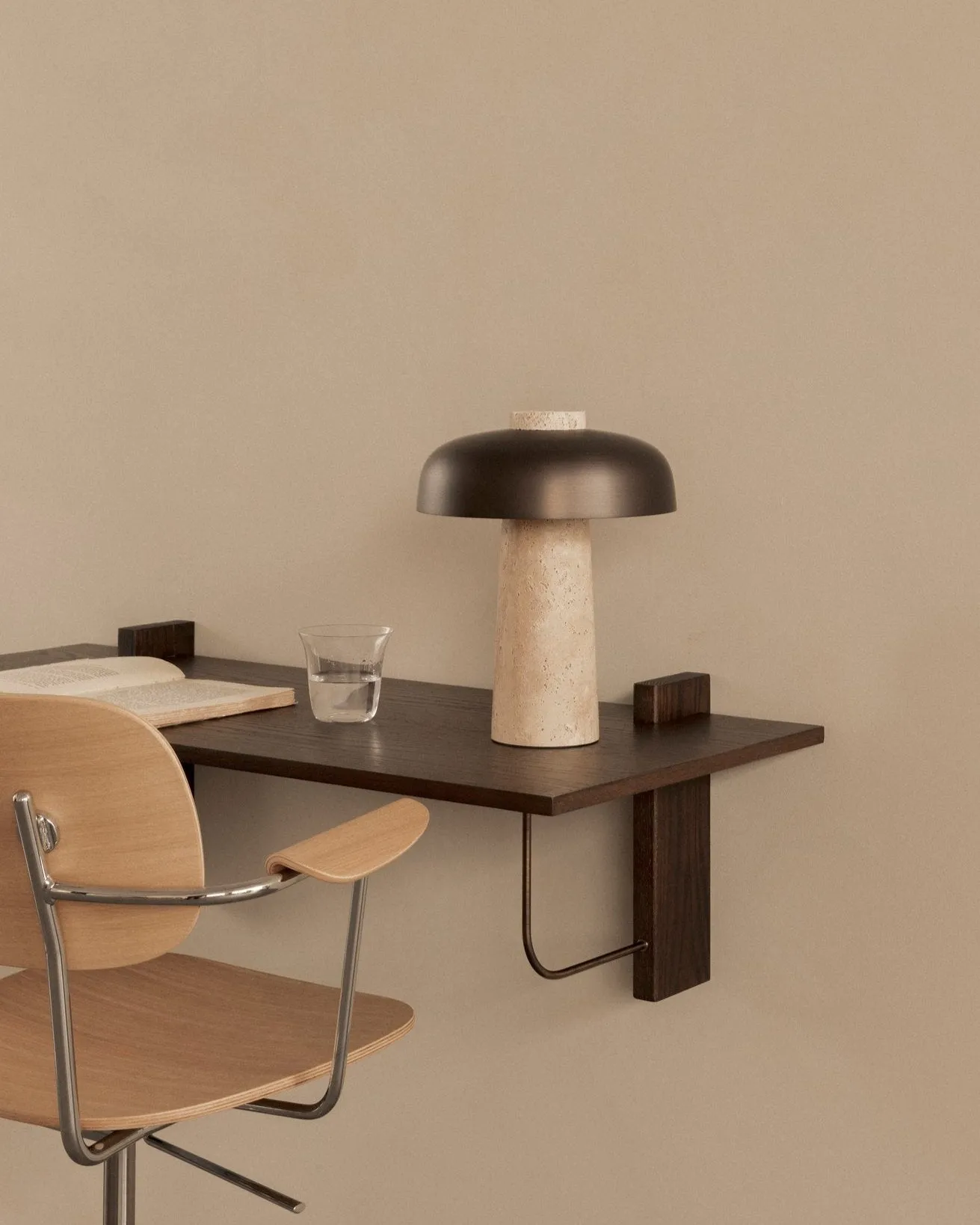 Curved Aluminium and Travertine Table Lamp | Reverse