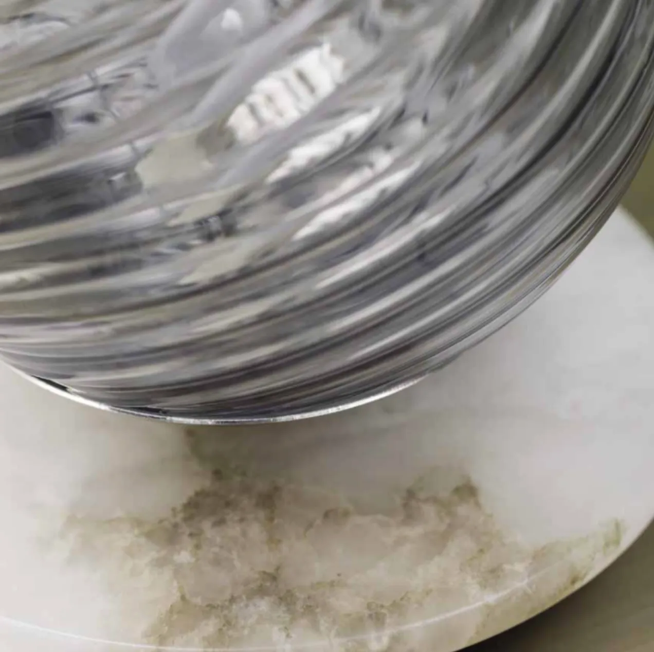 Custom Alabaster Disc Table Lamp & Striking "smoke" glass Murano Glass Sphere