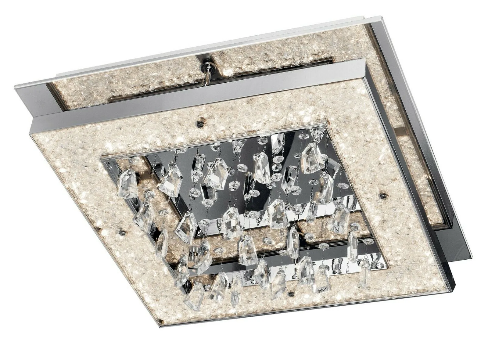 Elan by Kichler Lighting 83411 Crushed Ice Square Collection LED Flush Mount Ceiling Light in Polished Chrome Finish