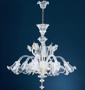 Flamboyant 6 Light Clear Murano Glass 6 Light  Chandelier