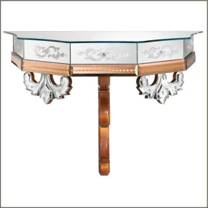 French-Style  Console Table With Pink Venetian Mirror Glass