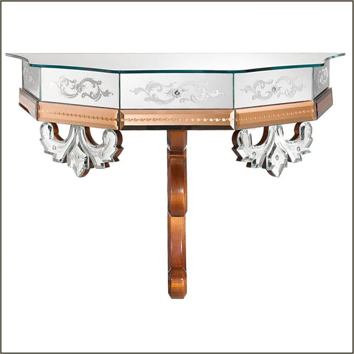 French-Style  Console Table With Pink Venetian Mirror Glass