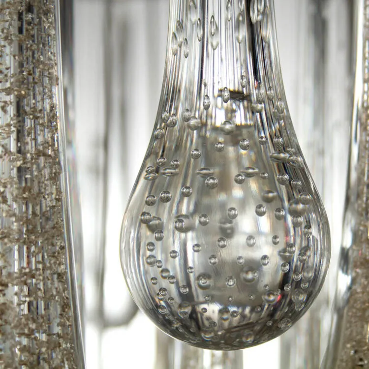 Gold Glass Tear Drop Flush Chandelier