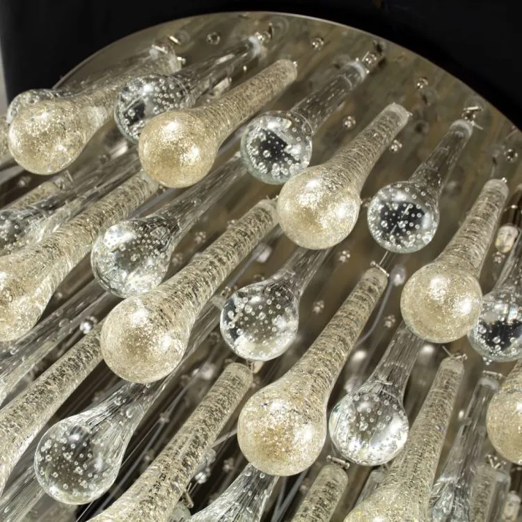 Gold Glass Tear Drop Flush Chandelier