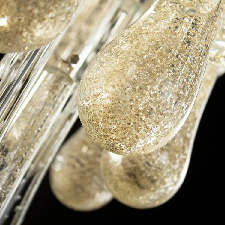 Gold Glass Tear Drop Flush Chandelier