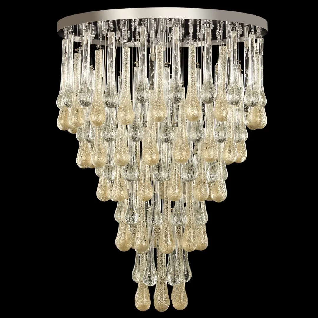 Gold Glass Tear Drop Flush Chandelier