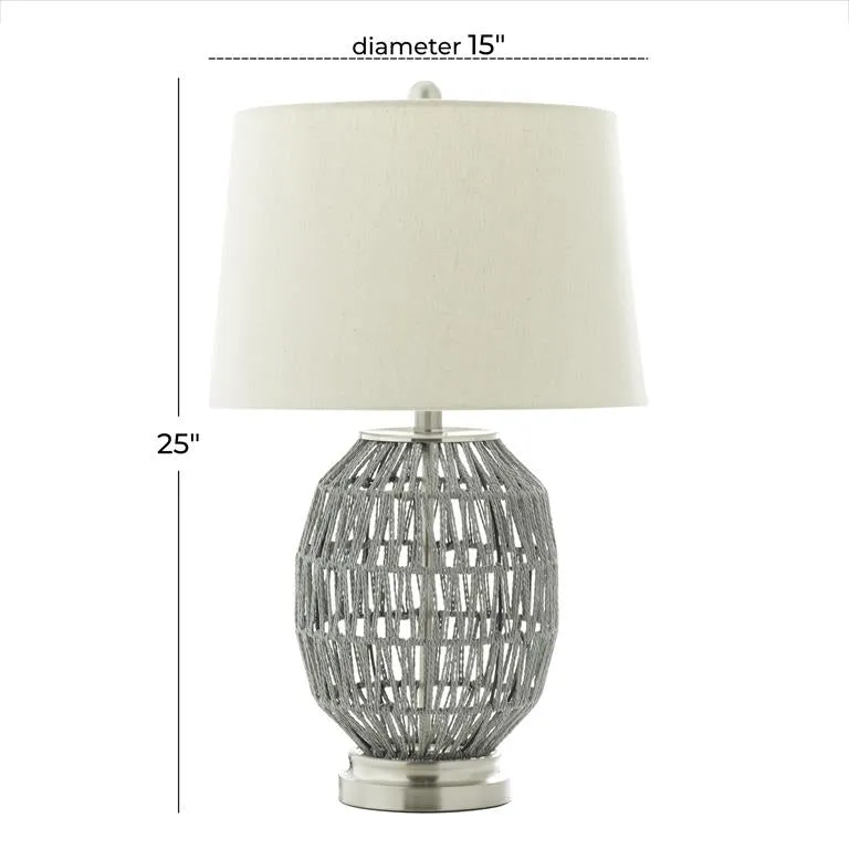 GRAY COTTON TABLE LAMP WITH DRUM SHADE
