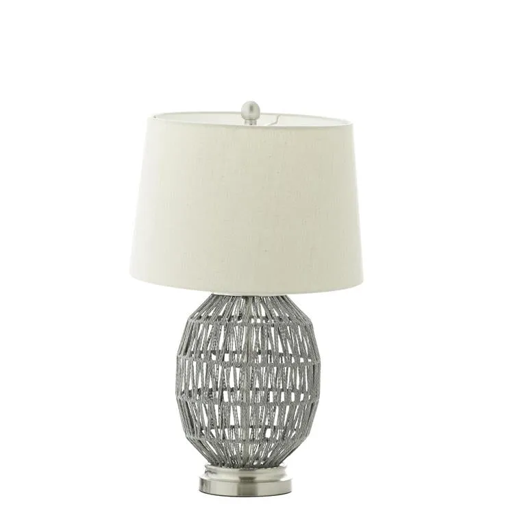 GRAY COTTON TABLE LAMP WITH DRUM SHADE