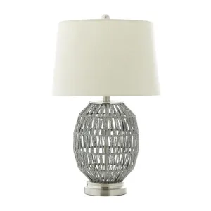 GRAY COTTON TABLE LAMP WITH DRUM SHADE