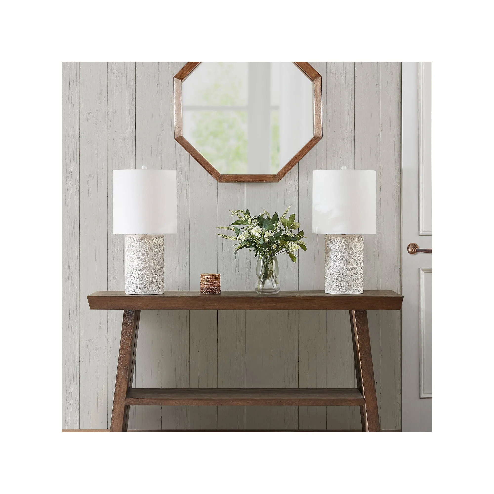 Hampton Hill Ashbourne Embossed Floral Resin Table Lamp - IVORY ONE SIZE
