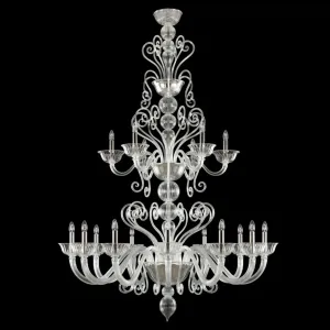 Hand Blown Art Deco Clear Murano Glass Chandelier With Swirls