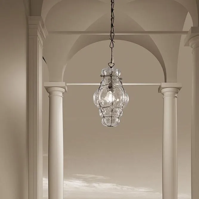 Hand-Blown Timeless Venetian Pendant Ceiling Lamp in Two Sizes