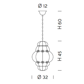 Hand-Blown Timeless Venetian Pendant Ceiling Lamp in Two Sizes